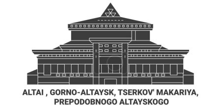 Illustration for Russia, Altai, Gornoaltaysk, Tserkov Makariya, Prepodobnogo Altayskogo travel landmark line vector illustration - Royalty Free Image