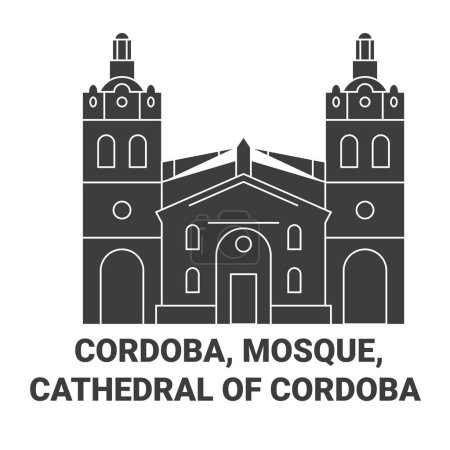 Ilustración de Argentina, Córdoba, Mezquita, Catedral de Córdoba recorrido hito línea vector ilustración - Imagen libre de derechos