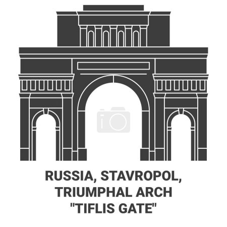 Illustration for Russia, Stavropol, Triumphal Arch Tiflis Gate travel landmark line vector illustration - Royalty Free Image