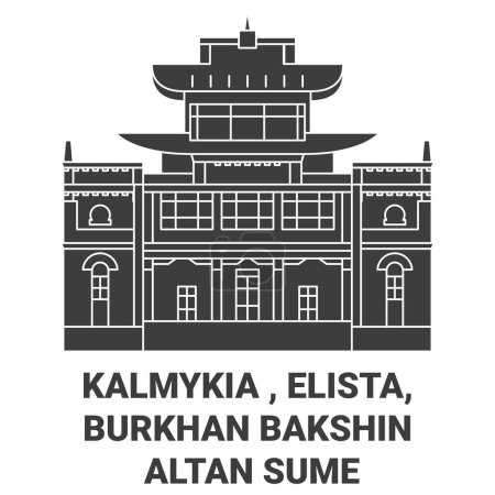 Ilustración de Rusia, Kalmykia Elista, Burkhan Bakshin Altan Sume viaje hito línea vector ilustración - Imagen libre de derechos