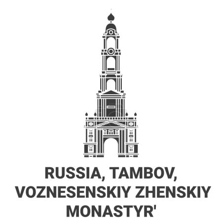Téléchargez les illustrations : Russie, Tambov, Voznesenskiy Zhenskiy Monastyr voyage illustration vectorielle de ligne historique - en licence libre de droit
