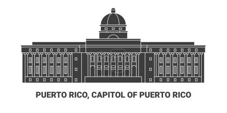 Téléchargez les illustrations : Porto Rico, Capitole de Porto Rico, illustration vectorielle de ligne historique de voyage - en licence libre de droit