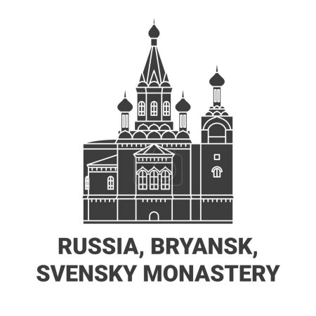 Téléchargez les illustrations : Russie, Bryansk, illustration vectorielle de ligne de voyage du monastère Svensky - en licence libre de droit