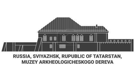 Ilustración de Rusia, Sviyazhsk, Rupublic Of Tatarstan, Muzey Arkheologicheskogo Dereva viaje hito línea vector ilustración - Imagen libre de derechos