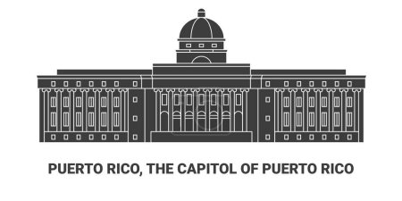 Ilustración de Puerto Rico, El Capitolio de Puerto Rico, ilustración de vector de línea de referencia de viaje - Imagen libre de derechos