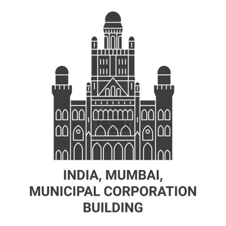 Illustration for India, Mumbai, Municipal Corporation Building travel landmark line vector illustration - Royalty Free Image