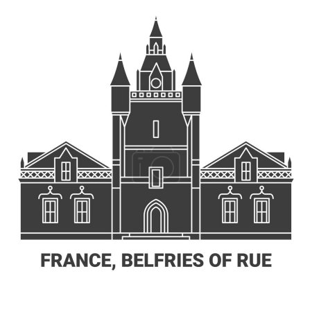 Illustration for France, Belfries Of Rue travel landmark line vector illustration - Royalty Free Image