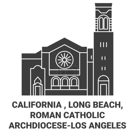 Ilustración de Estados Unidos, California, Long Beach, Arquidiócesis Católica Romana Ángeles viaje hito línea vector ilustración - Imagen libre de derechos
