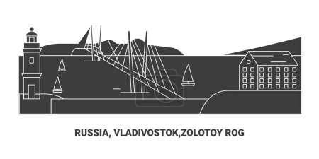 Téléchargez les illustrations : Russie, Vladivostok, Zolotoy Rog, illustration vectorielle de ligne de repère de voyage - en licence libre de droit