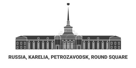 Téléchargez les illustrations : Russie, Carélie, Petrozavodsk, Place ronde, illustration vectorielle de ligne de repère de voyage - en licence libre de droit