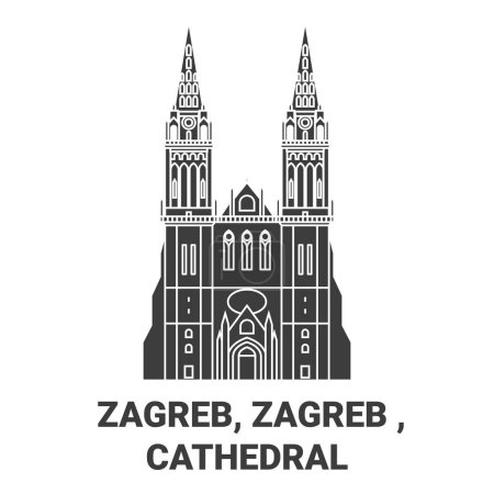Illustration for Croatia, Zagreb, Zagreb , Cathedral travel landmark line vector illustration - Royalty Free Image