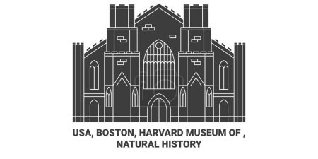 Ilustración de EE.UU., Boston, Museo de Harvard, Historia Natural viaje hito línea vector ilustración - Imagen libre de derechos