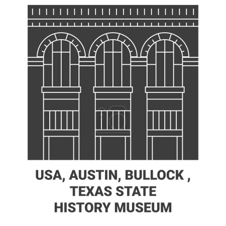 Téléchargez les illustrations : Usa, Austin, Bullock, Texas State History Museum travel landmark line vecector illustration - en licence libre de droit
