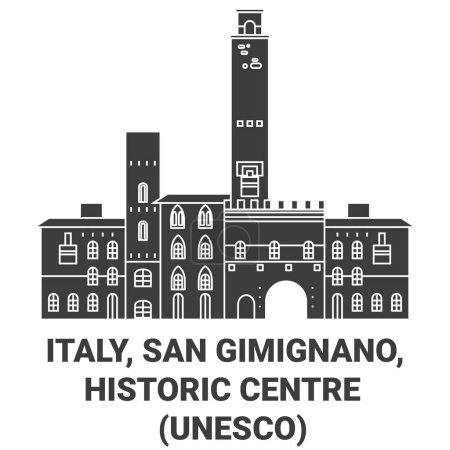 Illustration for Italy, San Gimignano, Historic Centre Unesco travel landmark line vector illustration - Royalty Free Image