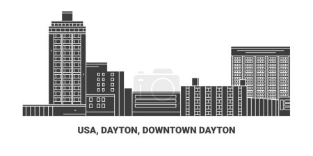 Illustration for Usa, Dayton, Downtown Dayton, travel landmark line vector illustration - Royalty Free Image