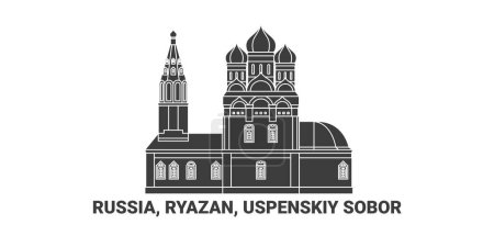 Téléchargez les illustrations : Russie, Ryazan, Uspenskiy Sobor, illustration vectorielle de ligne de repère de voyage - en licence libre de droit