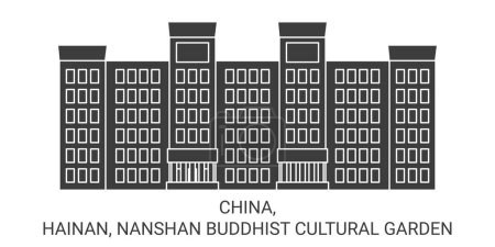 Ilustración de China, Hainan, Nanshan Buddhist Cultural Garden recorrido hito línea vector ilustración - Imagen libre de derechos