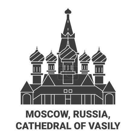 Ilustración de Rusia, Moscú, Catedral de Vasily recorrido hito línea vector ilustración - Imagen libre de derechos