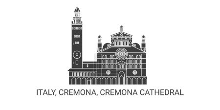 Illustration for Italy, Cremona, Cremona Cathedral, travel landmark line vector illustration - Royalty Free Image