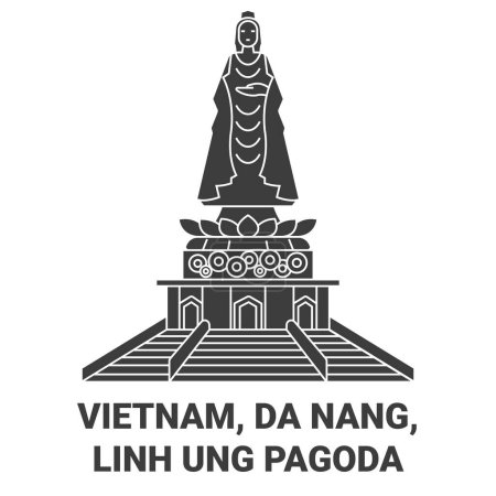 Ilustración de Vietnam, Da Nang, Linh Ung Pagoda recorrido hito línea vector ilustración - Imagen libre de derechos