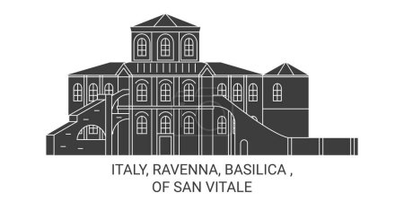 Illustration for Italy, Ravenna, Basilica , Of San Vitale travel landmark line vector illustration - Royalty Free Image