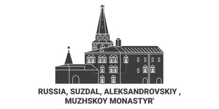 Illustration for Russia, Suzdal, Aleksandrovskiy , Muzhskoy Monastyr travel landmark line vector illustration - Royalty Free Image