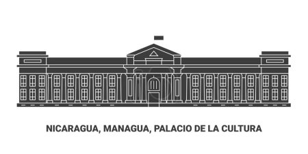 Téléchargez les illustrations : Nicaragua, Managua, Palacio De La Cultura, illustration vectorielle de ligne de repère de voyage - en licence libre de droit