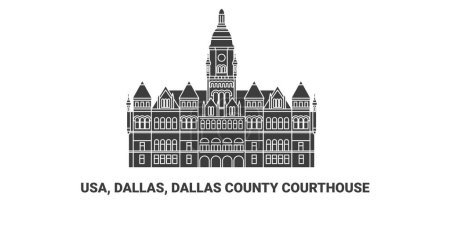 Ilustración de EE.UU., Dallas, Dallas County Courthouse, ilustración de vector de línea de referencia de viaje - Imagen libre de derechos