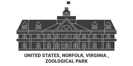 Téléchargez les illustrations : États-Unis, Norfolk, Virginie, Zoological Park illustration vectorielle de ligne de voyage - en licence libre de droit