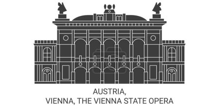 Téléchargez les illustrations : Autriche, Vienne, L'Opéra national de Vienne illustration vectorielle de ligne de voyage - en licence libre de droit