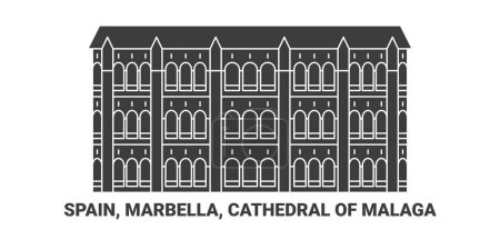 Téléchargez les illustrations : Espagne, Marbella, Cathédrale de M, illustration vectorielle de ligne de voyage de Laga - en licence libre de droit