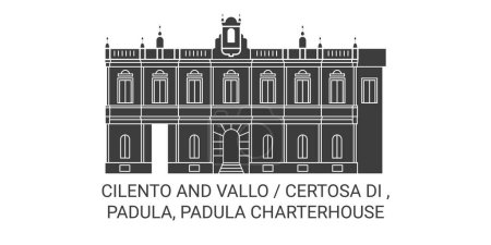 Illustration for Italy, Cilento And Vallo, Certosa Di , Padula, Padula Charterhouse travel landmark line vector illustration - Royalty Free Image