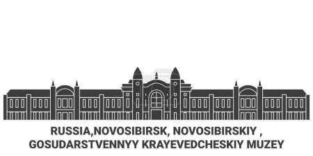 Téléchargez les illustrations : Russie, Novossibirsk, Novossibirskiy, Gosudarstvennyy Krayevedcheskiy Muzey voyages illustration vectorielle ligne historique - en licence libre de droit