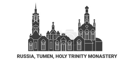 Illustration for Russia, Tumen, Holy Trinity Monastery, travel landmark line vector illustration - Royalty Free Image