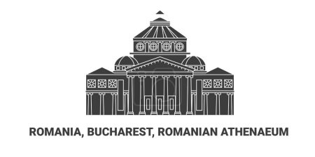 Téléchargez les illustrations : Roumanie, Bucarest, Athénée roumain, illustration vectorielle de ligne de repère de voyage - en licence libre de droit