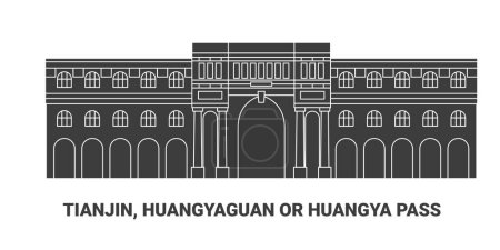 Ilustración de China, Tianjin, Huangyaguan o Huangya Pass, ilustración de vector de línea de referencia de viaje - Imagen libre de derechos