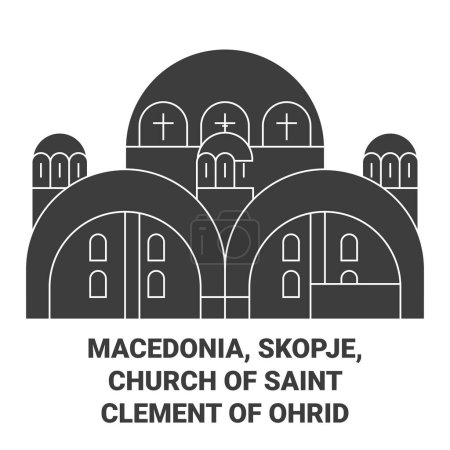 Téléchargez les illustrations : Macédoine, Skopje, Eglise de Saint Clément d'Ohrid voyages illustration vectorielle ligne historique - en licence libre de droit
