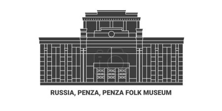 Téléchargez les illustrations : Russie, Penza, Musée folklorique de Penza, illustration vectorielle de ligne de repère de voyage - en licence libre de droit