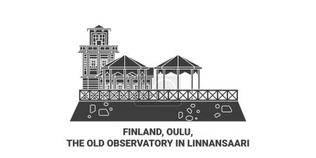 Ilustración de Finlandia, Oulu, El Observatorio Viejo En Linnansaari recorrido hito línea vector ilustración - Imagen libre de derechos