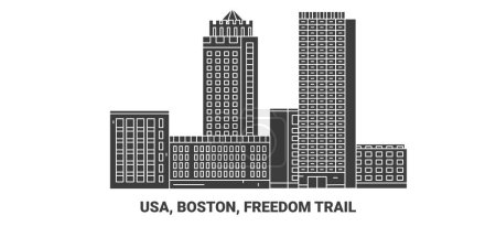 Téléchargez les illustrations : États-Unis, Boston, Freedom Trail, illustration vectorielle de ligne de repère de voyage - en licence libre de droit