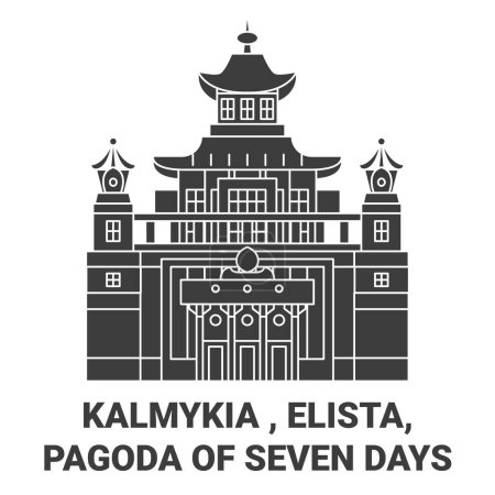 Ilustración de Rusia, Kalmykia, Elista, Pagoda de siete días de viaje hito línea vector ilustración - Imagen libre de derechos