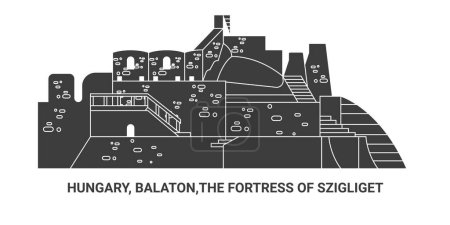 Illustration for Hungary, Balaton,The Fortress Of Szigliget, travel landmark line vector illustration - Royalty Free Image