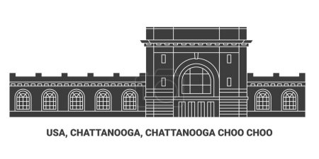 Téléchargez les illustrations : Usa, Chattanooga, Chattanooga Choo Choo, illustration vectorielle de ligne de repère de voyage - en licence libre de droit