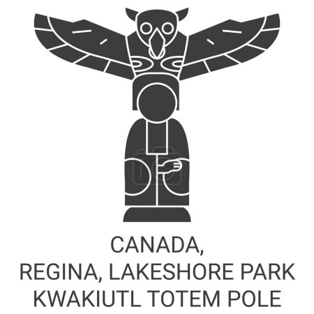 Ilustración de Canadá, Regina, Lakeshore Park Kwakiutl Totem Viaje de poste hito línea vector ilustración - Imagen libre de derechos