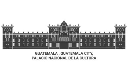 Téléchargez les illustrations : Guatemala, Guatemala, Palacio Nacional De La Cultura voyages illustration vectorielle de ligne historique - en licence libre de droit