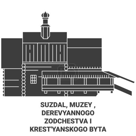 Téléchargez les illustrations : Suzdal, Muzey, Derevyannogo Zodchestva I Krestyanskogo Byta illustration vectorielle de ligne de repère de voyage - en licence libre de droit