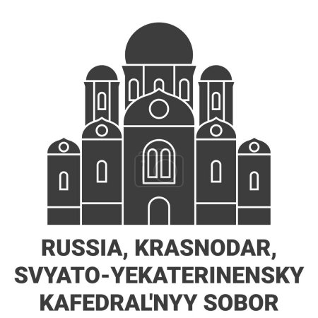 Illustration for Russia, Krasnodar, Svyatoyekaterinenskiy Kafedralnyy Sobor travel landmark line vector illustration - Royalty Free Image
