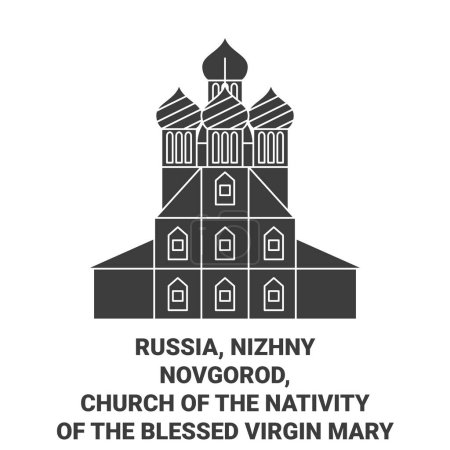 Téléchargez les illustrations : Russie, Nijni Novgorod, Eglise de la Nativité de la Bienheureuse Vierge Marie Voyage illustration vectorielle ligne historique - en licence libre de droit