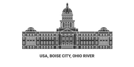 Ilustración de EE.UU., Boise City, Ohio River, ilustración de vector de línea de referencia de viaje - Imagen libre de derechos