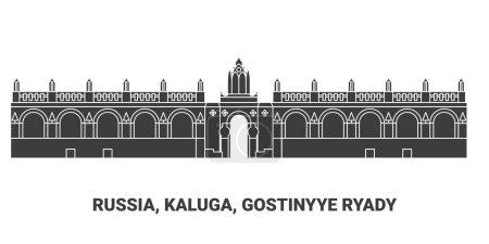 Illustration for Russia, Kaluga, Gostinyye Ryady, travel landmark line vector illustration - Royalty Free Image